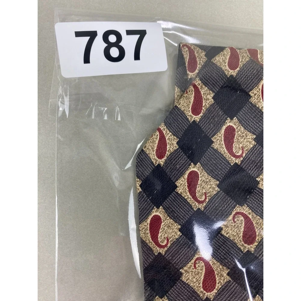 Bugatti Mens Tie Silk Paisley Checkered Black Gold Red‎ Italian Silk 59X4